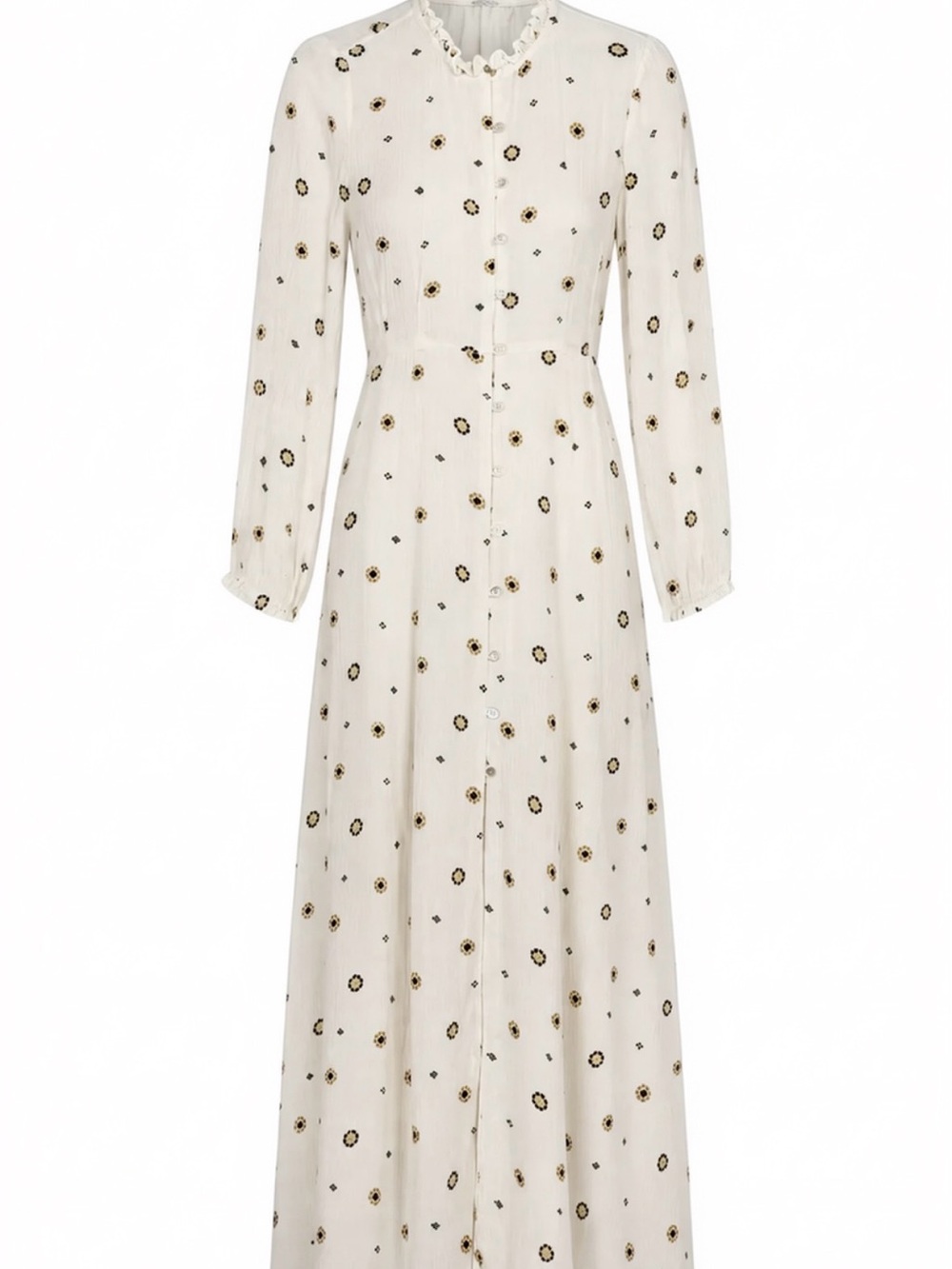 Boho Cream Maxi Dress with Small Floral Print